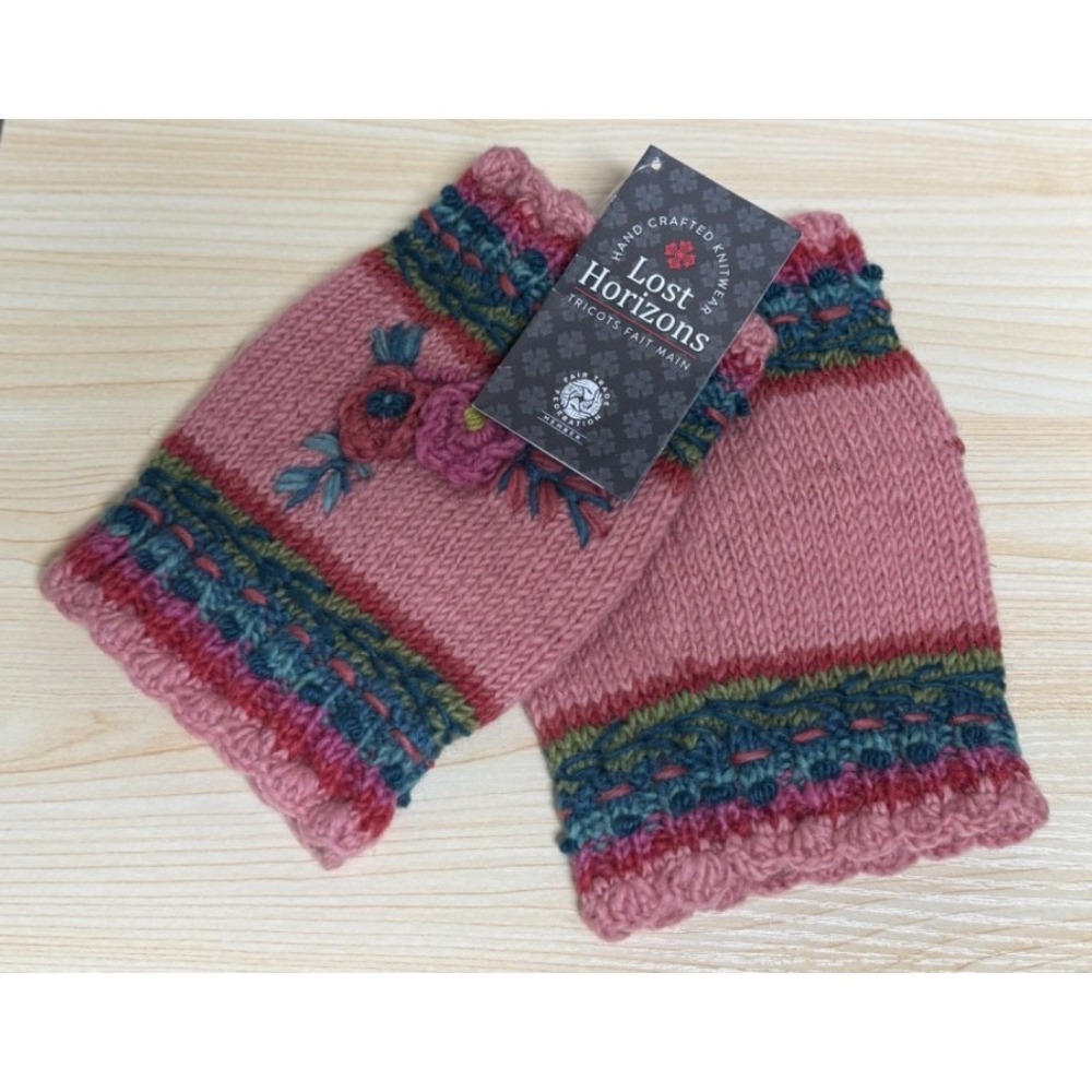 Lost Horizons Lassen Boot Cuffs 100% Wool Pink Floral Knit Leg Warmers NWT